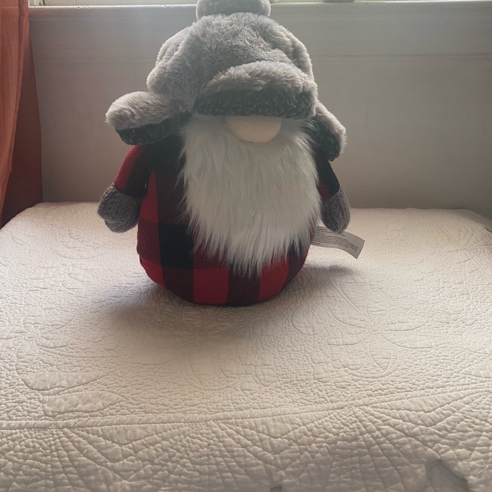 Plaid Red and Gray Holiday Gnome Plush